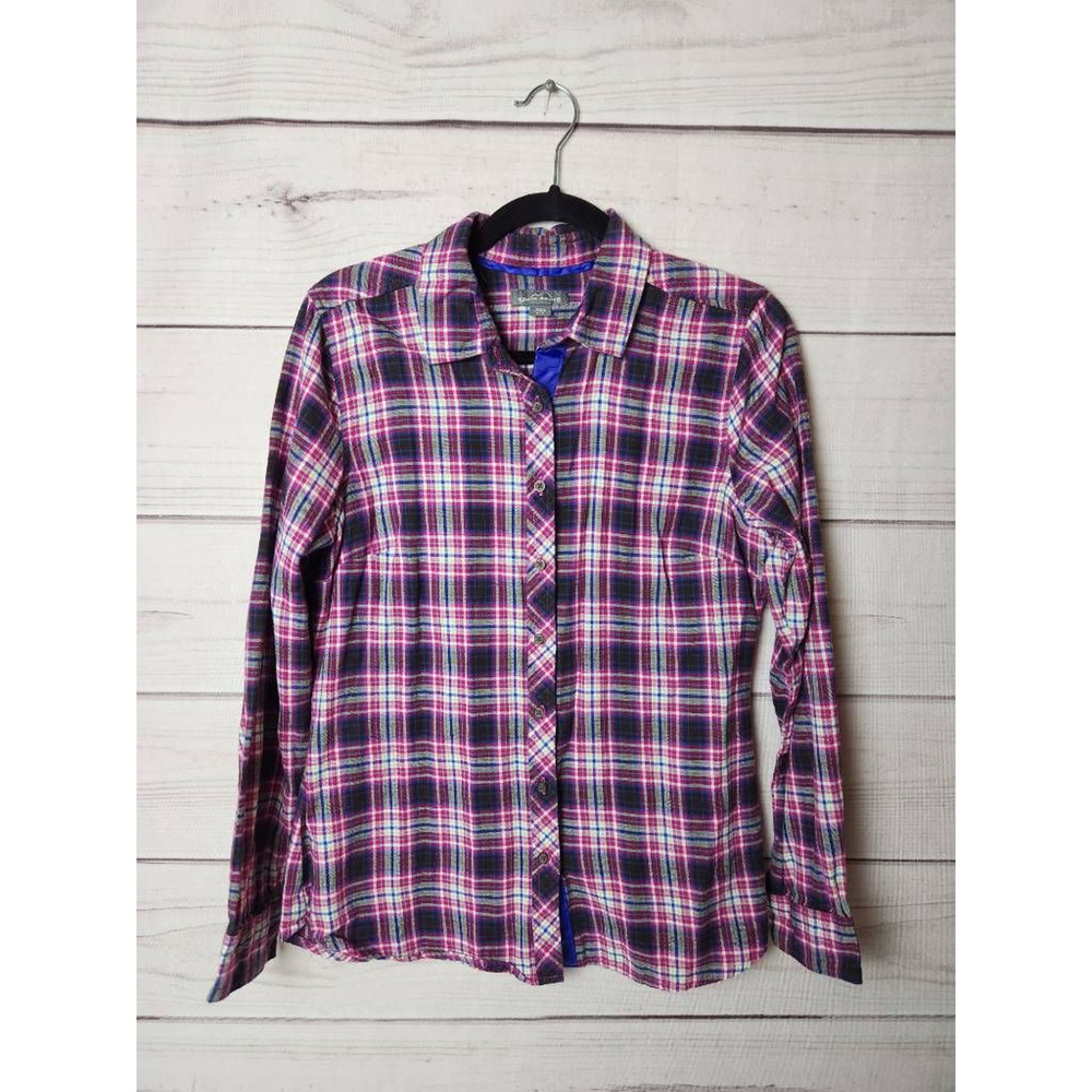 Eddie Bauer Womensβ Button Up Shirt Multicolor Plaid Long Sleeve Cuff Collar M